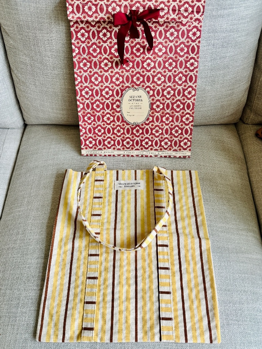 2026 Summer Sezane Striped Tote Bag in yellow brown + Gift Bag
